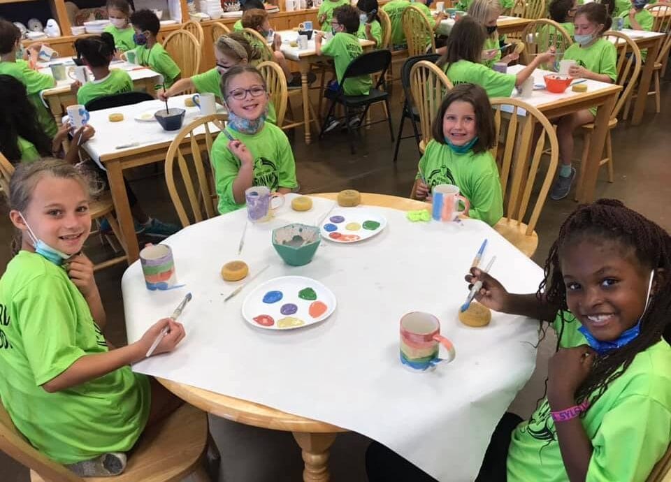 Summer camp kids doing an art project on a field trip during Fun Camp at Milwaukee Yard