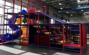 5 level indoor play tower with slides and tunnels at Milwaukee Yard Playroom in Oak Creek WI