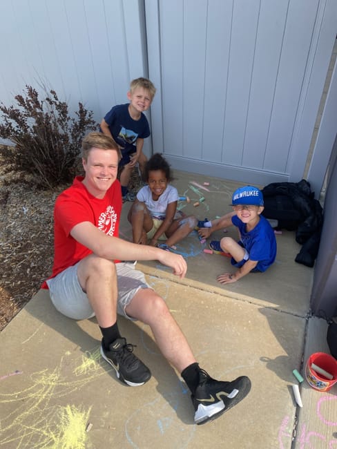 Summer FUN Camp kids drawing with chalk at Milwaukee Yard Oak Creek WI
