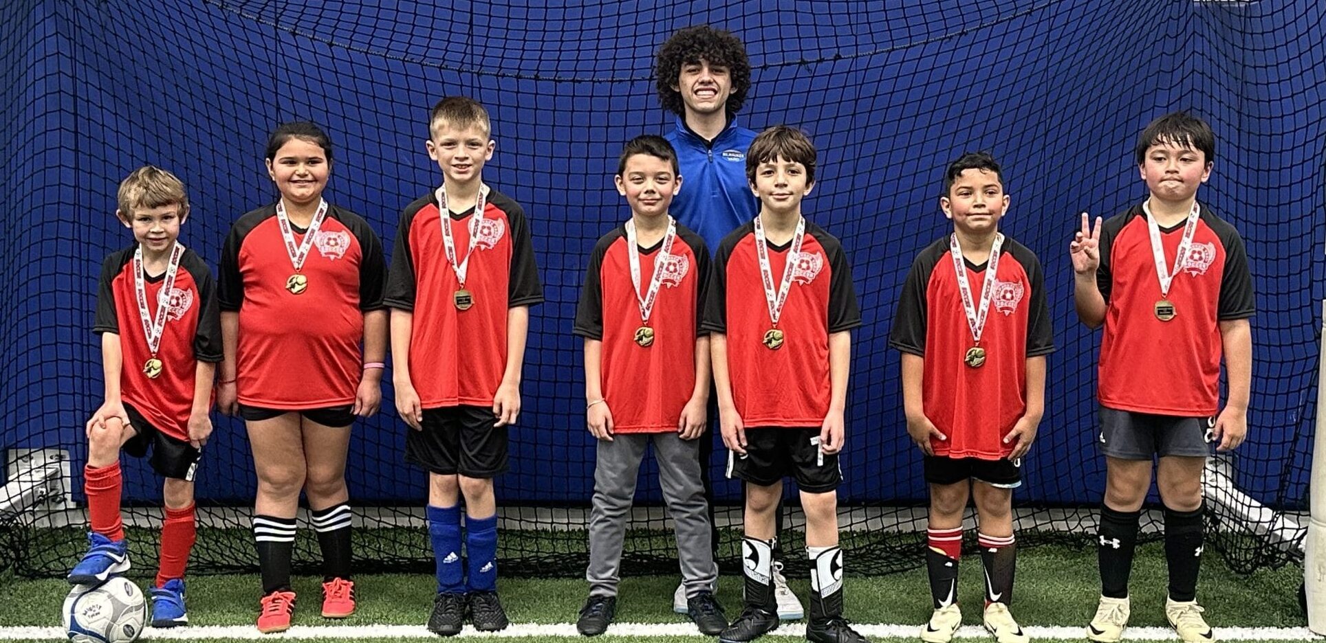 Youth soccer scrimmage game in 5v5 format on indoor turf at Milwaukee Yard Oak Creek WI