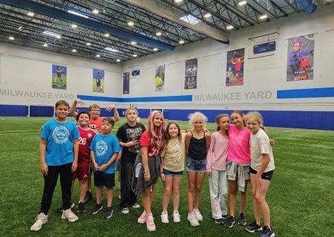 Children playing organized sports during summer FUN Camp at Milwaukee Yard in Oak Creek WI